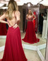 Sexy Spaghetti Straps Red Prom Dresses with Beadings A-line Chiffon Long Party Gowns 2018